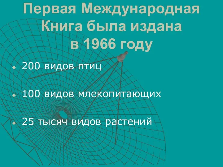 Первая Международная Книга была издана в 1966 году 200 видов птиц