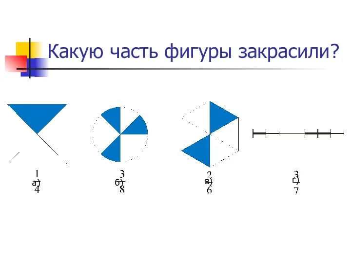 Какую часть фигуры закрасили? а) б) в) г)