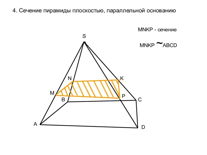 4. Сечение пирамиды плоскостью, параллельной основанию A B C D S