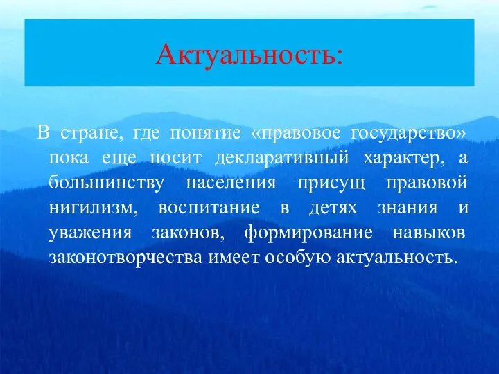 Актуальность: В стране, где понятие «правовое государство» пока еще носит декларативный