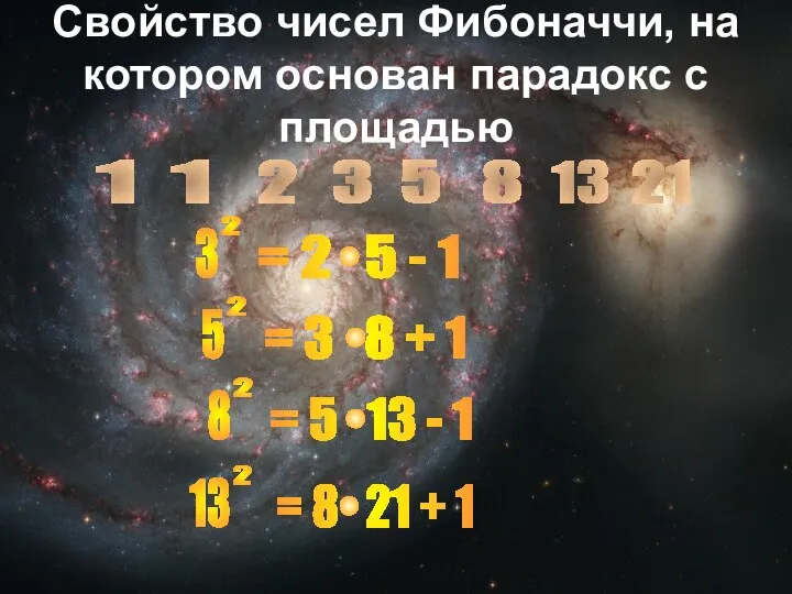 Свойство чисел Фибоначчи, на котором основан парадокс с площадью