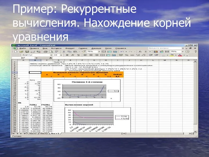 Пример: Рекуррентные вычисления. Нахождение корней уравнения