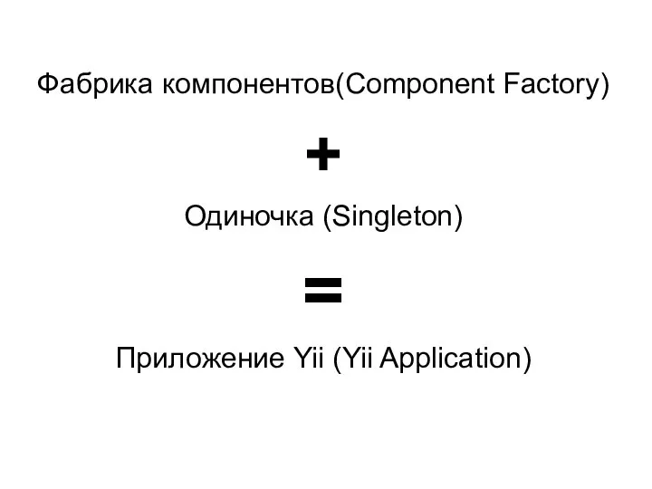 Фабрика компонентов(Component Factory) + Одиночка (Singleton) = Приложение Yii (Yii Application)