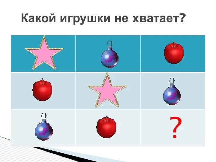 Какой игрушки не хватает?