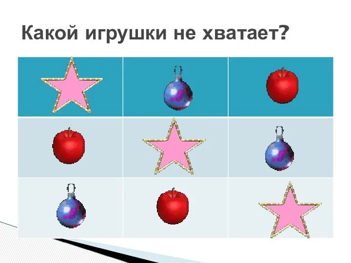 Какой игрушки не хватает?