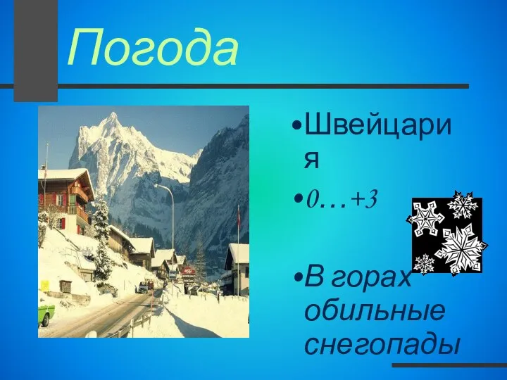 Погода Швейцария 0…+3 В горах обильные снегопады