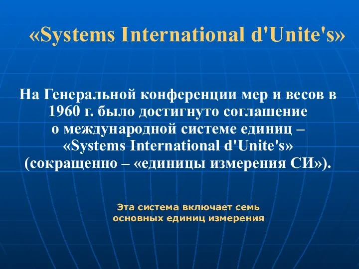 «Systems International d'Unite's» На Генеральной конференции мер и весов в 1960