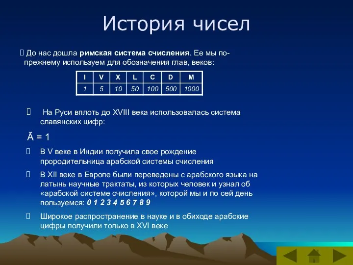 До нас дошла римская система счисления. Ее мы по-прежнему используем для