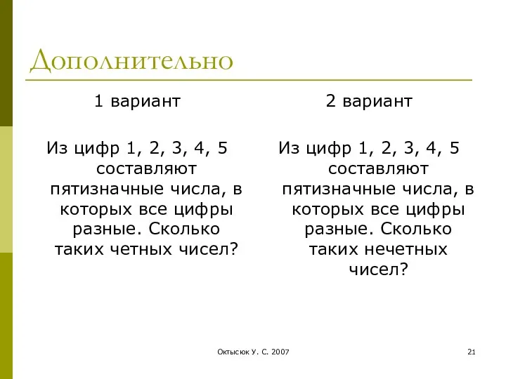 Октысюк У. С. 2007 Дополнительно 1 вариант Из цифр 1, 2,