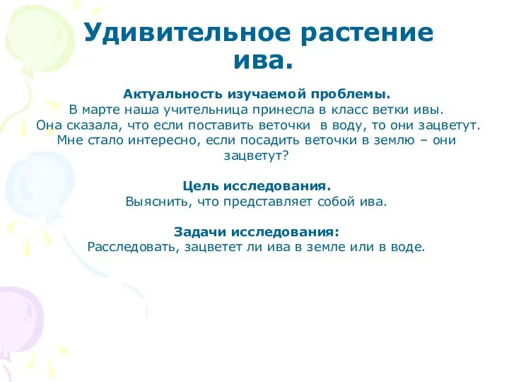 Удивительное растение ива. Актуальность изучаемой проблемы. В марте наша учительница принесла