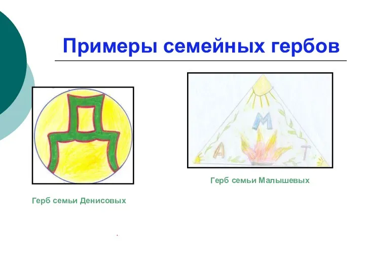 Примеры семейных гербов Герб семьи Денисовых Герб семьи Малышевых