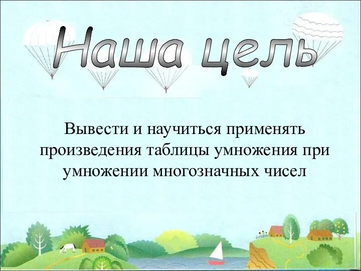 Вывести и научиться применять произведения таблицы умножения при умножении многозначных чисел Наша цель