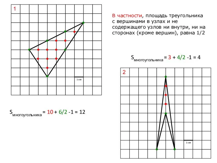 В частности, площадь треугольника с вершинами в узлах и не содержащего