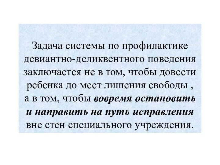 Задача системы по профилактике девиантно-деликвентного поведения заключается не в том, чтобы