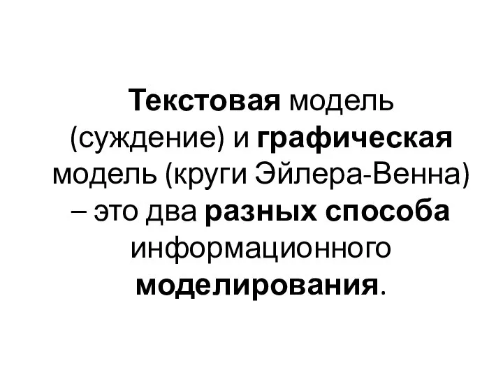 Текстовая модель (суждение) и графическая модель (круги Эйлера-Венна) – это два разных способа информационного моделирования.