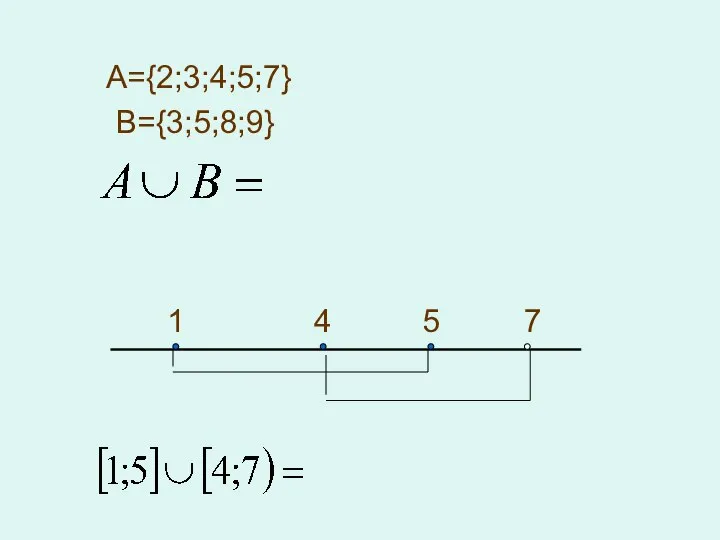 А={2;3;4;5;7} B={3;5;8;9} 1 4 5 7