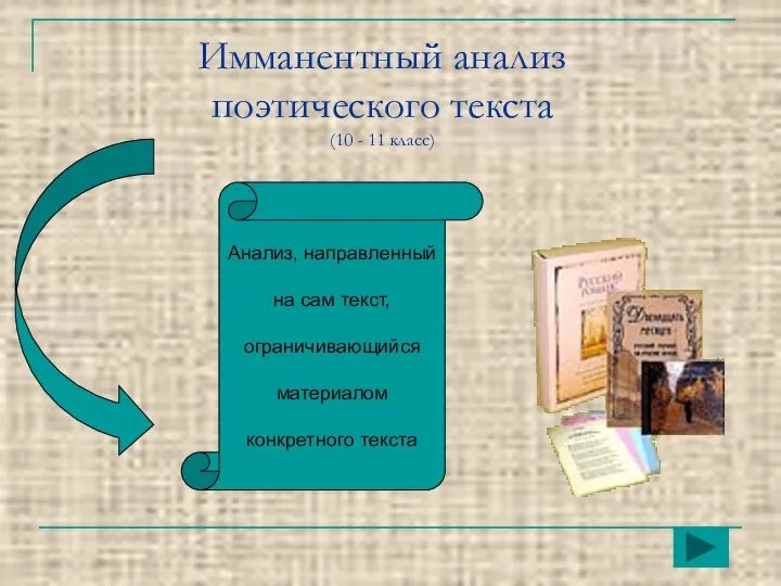 Имманентный анализ поэтического текста (10 - 11 класс) Анализ, направленный на