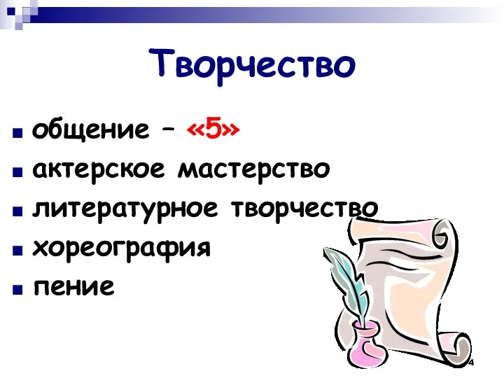 Творчество общение – «5» актерское мастерство литературное творчество хореография пение