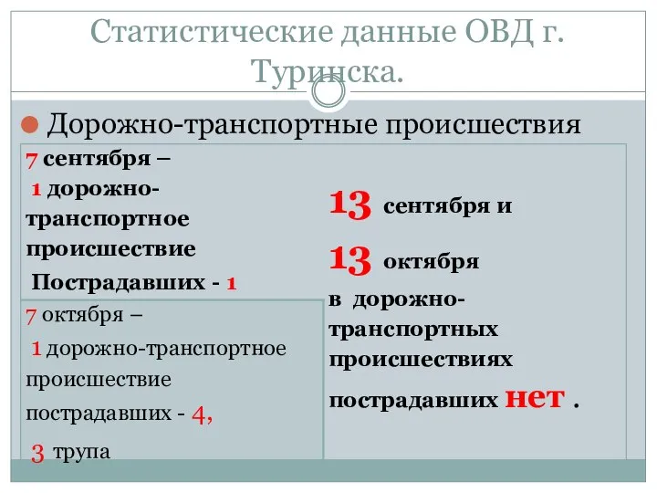 Статистические данные ОВД г. Туринска. Дорожно-транспортные происшествия