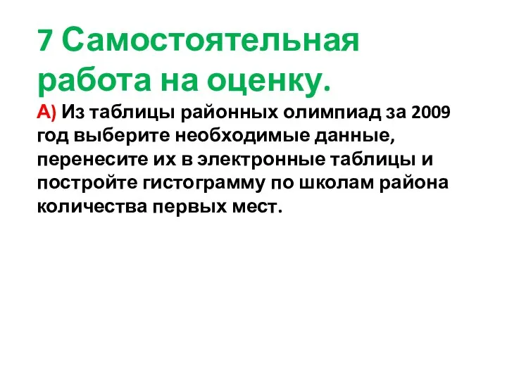 7 Самостоятельная работа на оценку. А) Из таблицы районных олимпиад за