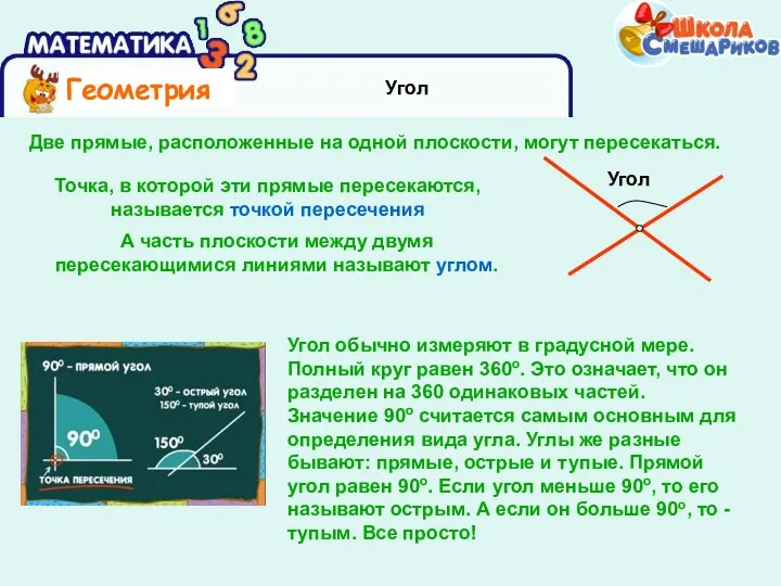 Угол Угол обычно измеряют в градусной мере. Полный круг равен 360о.