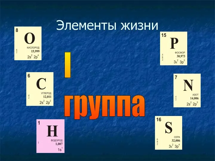 Элементы жизни I группа