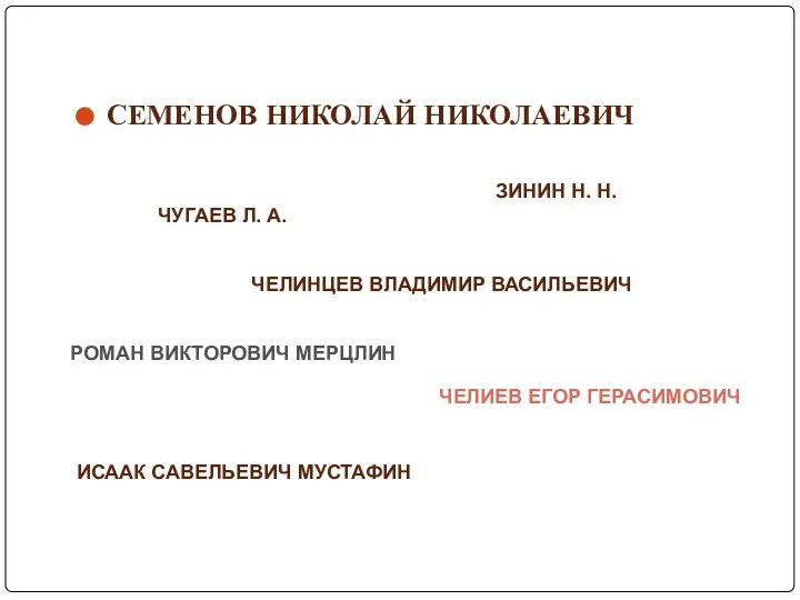 СЕМЕНОВ НИКОЛАЙ НИКОЛАЕВИЧ ЧУГАЕВ Л. А. ЗИНИН Н. Н. ЧЕЛИНЦЕВ ВЛАДИМИР