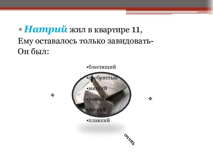 Натрий жил в квартире 11, Ему оставалось только завидовать- Он был: и очень и