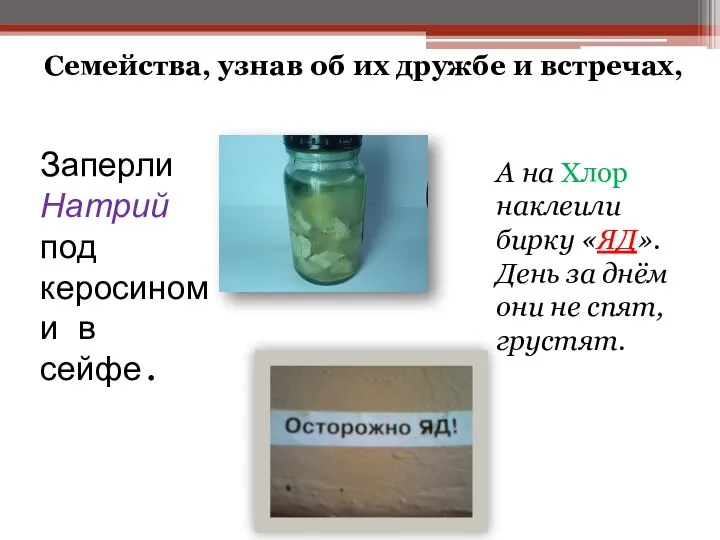 Семейства, узнав об их дружбе и встречах, Заперли Натрий под керосином