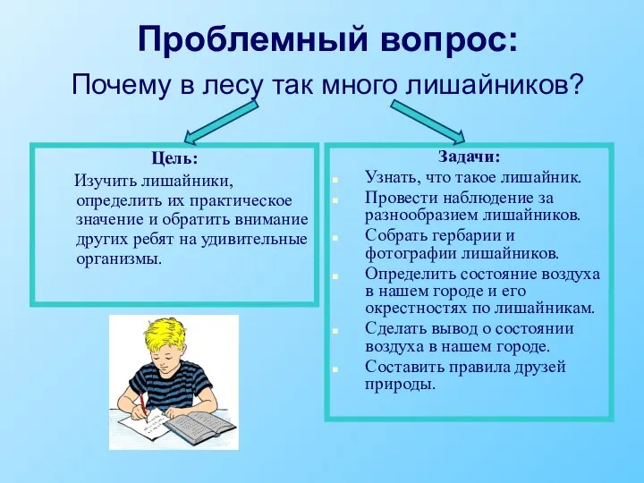 Проблемный вопрос: Почему в лесу так много лишайников? Цель: Изучить лишайники,