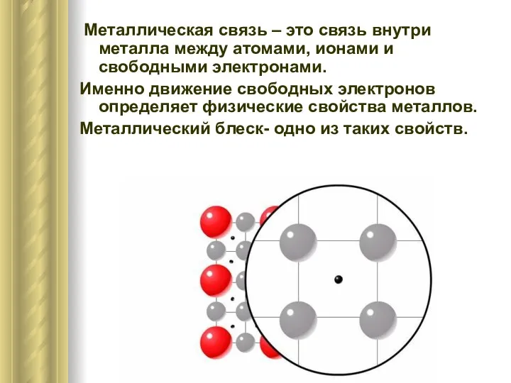 Металлическая связь – это связь внутри металла между атомами, ионами и