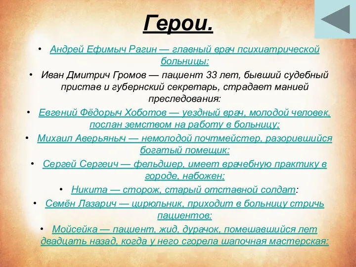 Герои. Андрей Ефимыч Рагин — главный врач психиатрической больницы: Иван Дмитрич