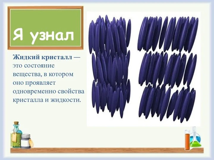 Я узнал Жидкий кристалл — это состояние вещества, в котором оно