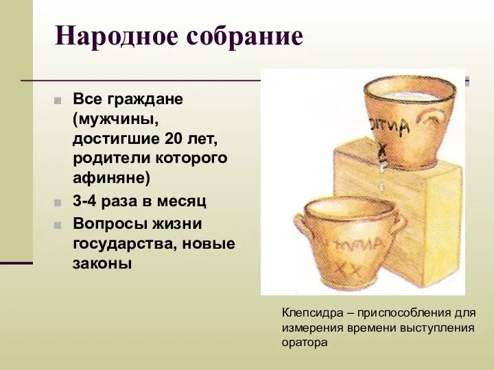 Народное собрание Все граждане (мужчины, достигшие 20 лет, родители которого афиняне)