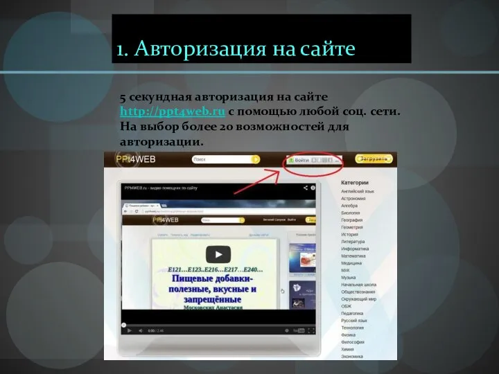 1. Авторизация на сайте 5 секундная авторизация на сайте http://ppt4web.ru с