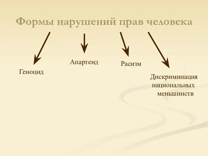 Формы нарушений прав человека Геноцид Апартеид Расизм Дискриминация национальных меньшинств