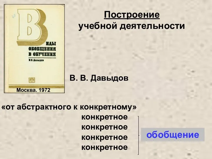 «от абстрактного к конкретному» обобщение Построение учебной деятельности В. В. Давыдов Москва. 1972