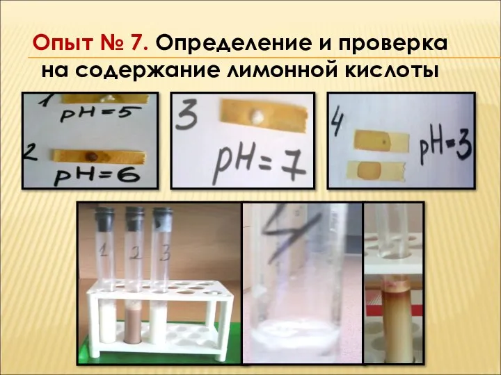 Опыт № 7. Определение и проверка на содержание лимонной кислоты