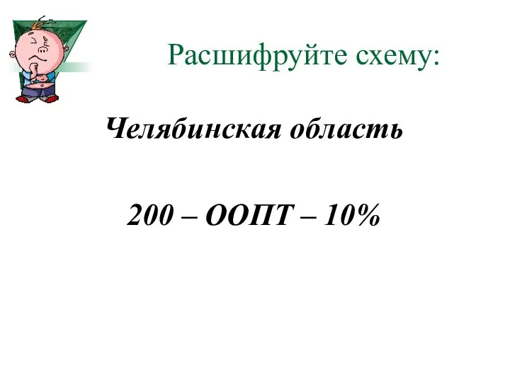 Расшифруйте схему: Челябинская область 200 – ООПТ – 10%