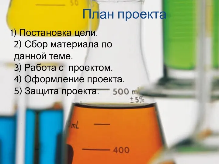 План проекта 1) Постановка цели. 2) Сбор материала по данной теме.