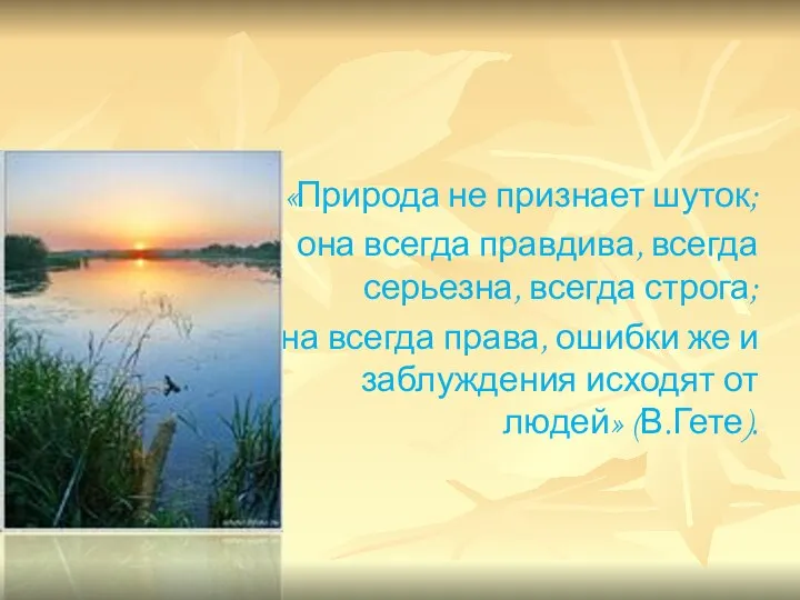 «Природа не признает шуток; она всегда правдива, всегда серьезна, всегда строга;