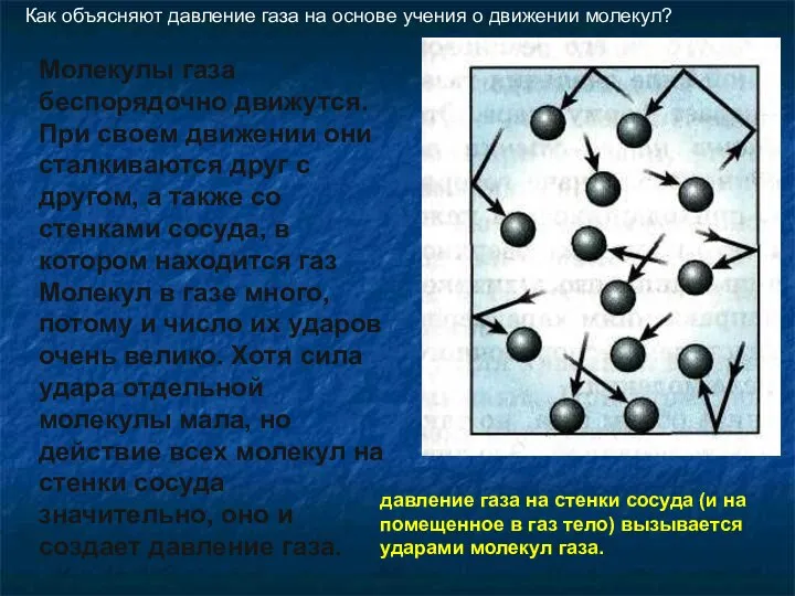 Как объясняют давление газа на основе учения о движении молекул? Молекулы