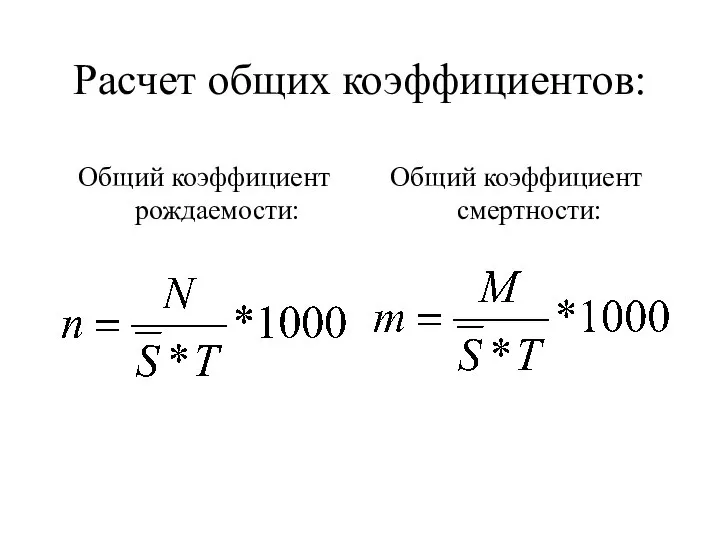 Расчет общих коэффициентов: Общий коэффициент рождаемости: Общий коэффициент смертности: