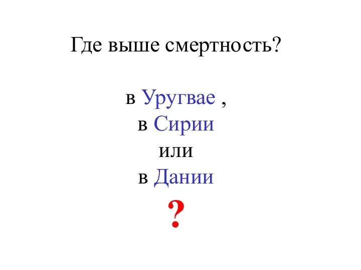 Где выше смертность? в Уругвае , в Сирии или в Дании ?