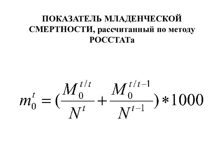 ПОКАЗАТЕЛЬ МЛАДЕНЧЕСКОЙ СМЕРТНОСТИ, рассчитанный по методу РОССТАТа