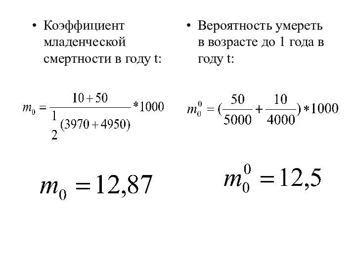 Коэффициент младенческой смертности в году t: Вероятность умереть в возрасте до 1 года в году t: