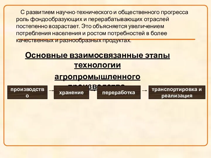 С развитием научно-технического и общественного прогресса роль фондообразующих и перерабатывающих отраслей