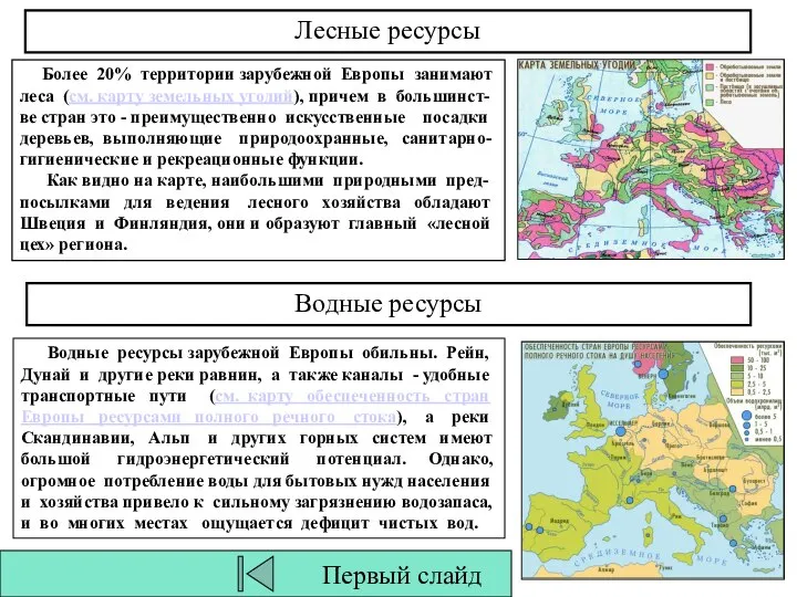 Лесные ресурсы Более 20% территории зарубежной Европы занимают леса (см. карту