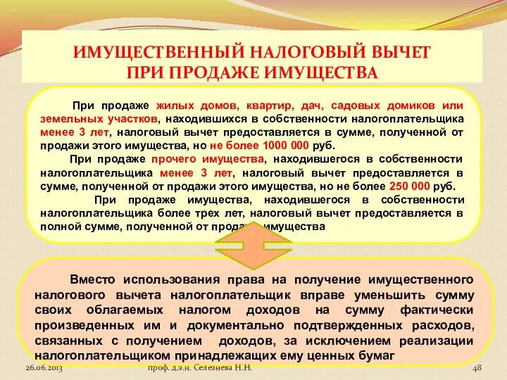 ИМУЩЕСТВЕННЫЙ НАЛОГОВЫЙ ВЫЧЕТ ПРИ ПРОДАЖЕ ИМУЩЕСТВА При продаже жилых домов, квартир,