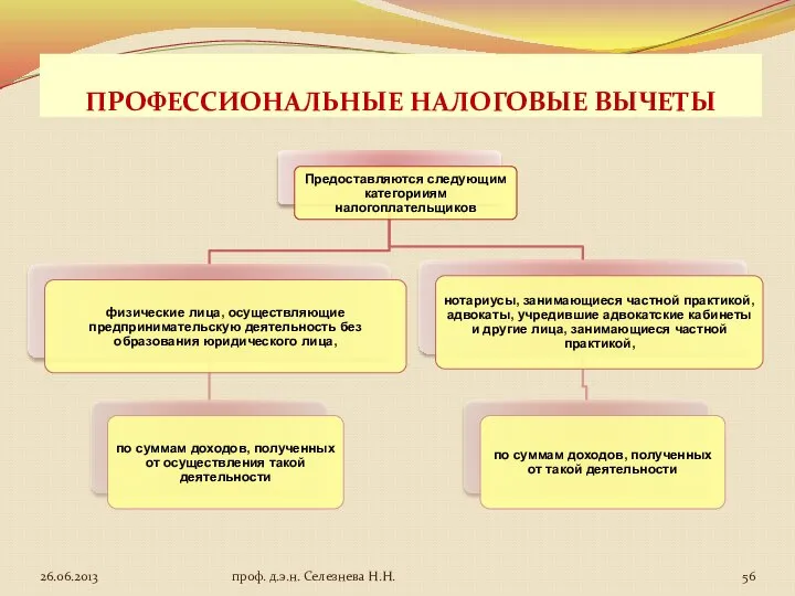 ПРОФЕССИОНАЛЬНЫЕ НАЛОГОВЫЕ ВЫЧЕТЫ проф. д.э.н. Селезнева Н.Н.